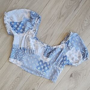 Hollister Coastal Cowgirl Patchwork Paisley Viscose Smocked Crop Top Small